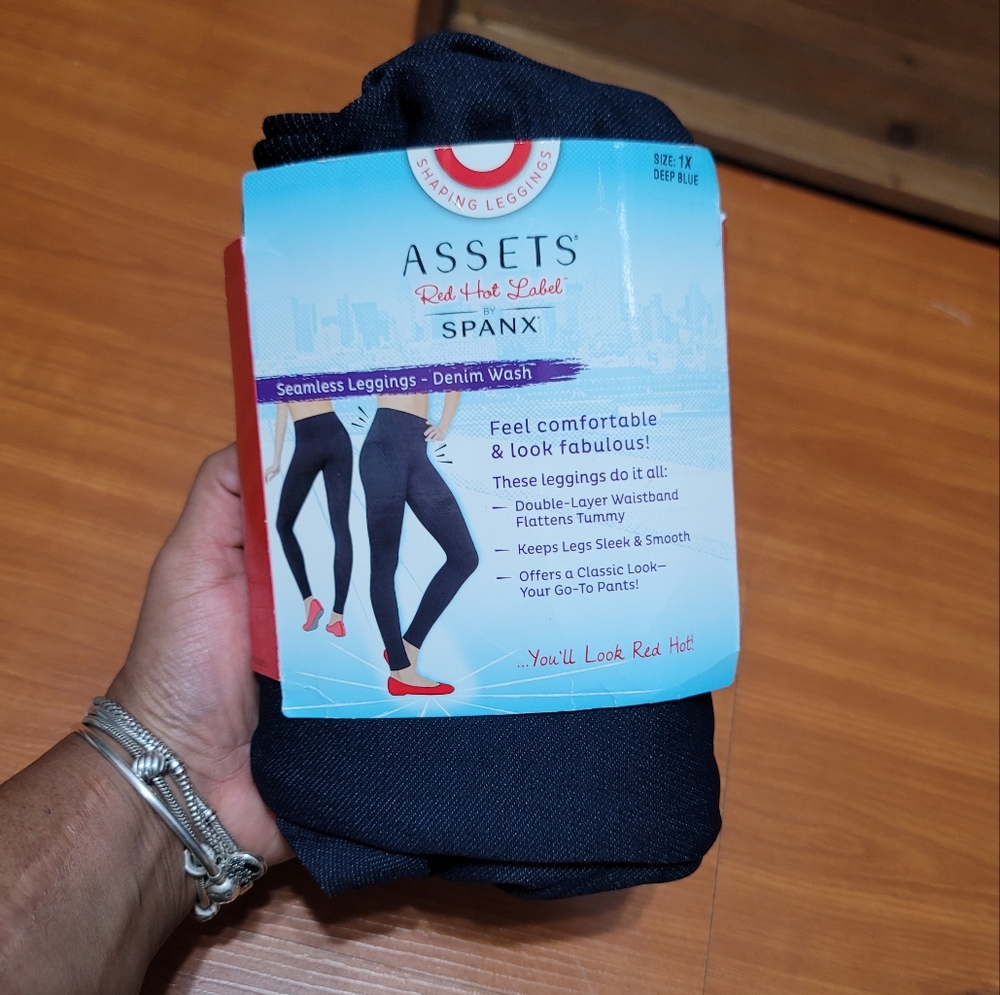 Spanx Assets Deep Blue Denim Wash Shaping High Waisted Leggings